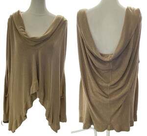 HEATHER Women Poncho Cowl Neck Sweater Asymmetric Hem Sz L Brown Casual 3-46